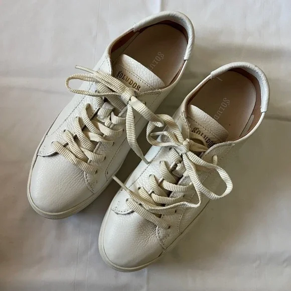 Soludos Ibiza Platform Leather Sneakers Size 8 Oasis White Casual Comfortable - Picture 5 of 14